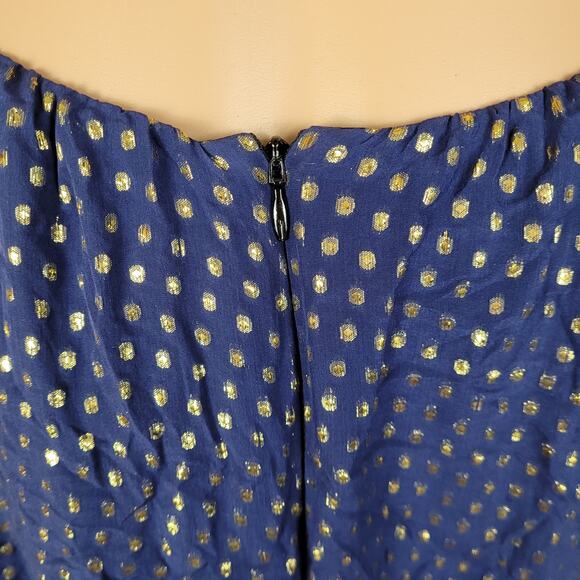 Delfi Collective Cerise navy blue metallic gold polka dot silk dress medium - Picture 12 of 15